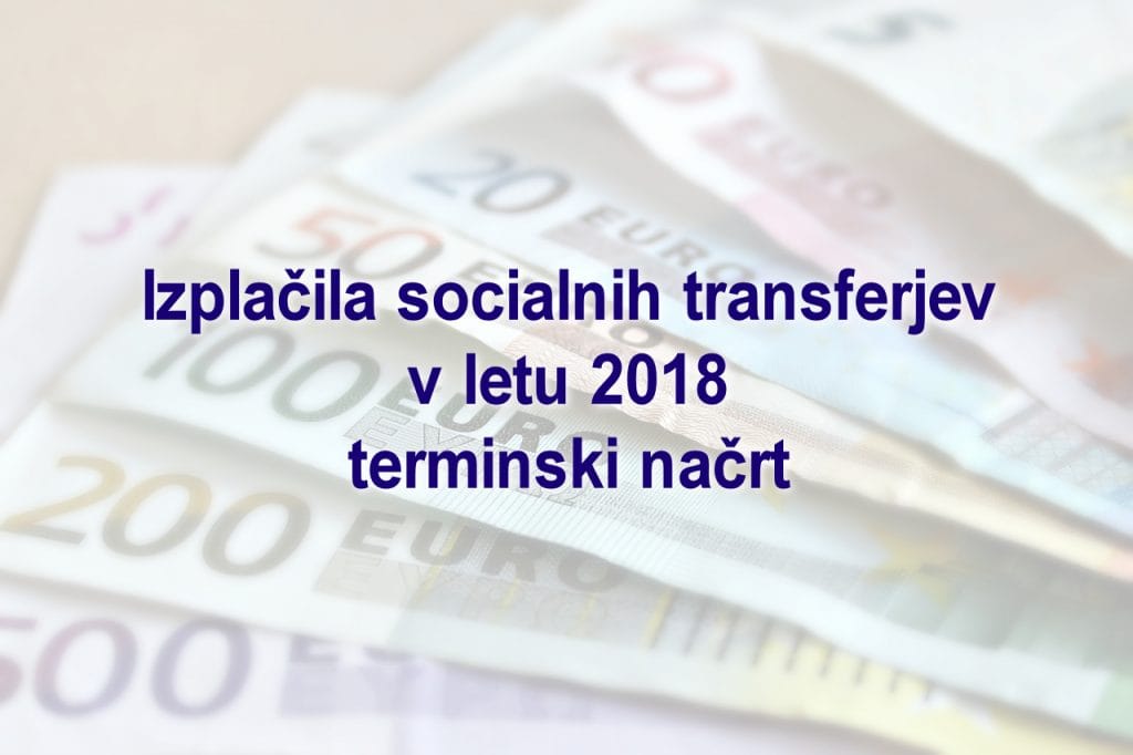 Izplačila socialnih transferjev v letu 2018 - terminski načrt