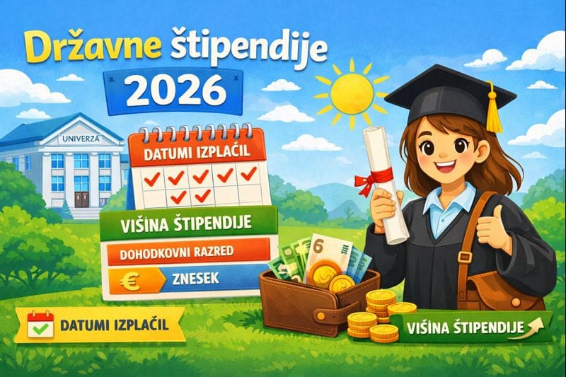 Državne štipendije 2026 – višina in datumi izplačil Državne štipendije 2026 – višina in datumi izplačil